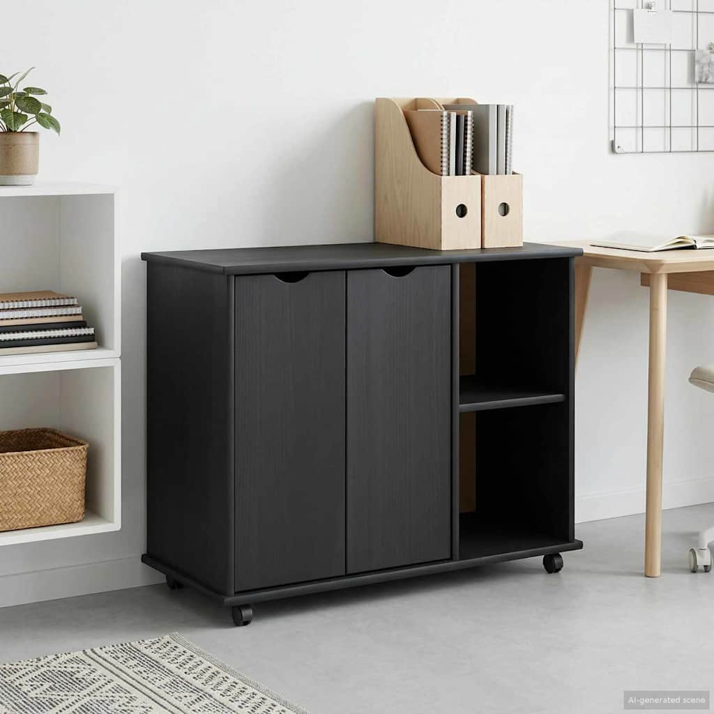 Rolling Cabinet Grey Solid Pine Wood