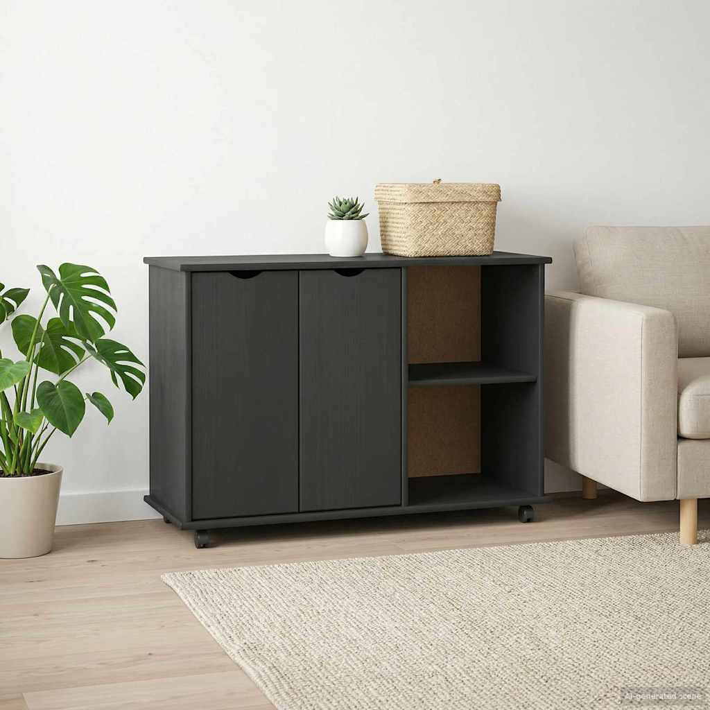 Rolling Cabinet Grey Solid Pine Wood, image 3