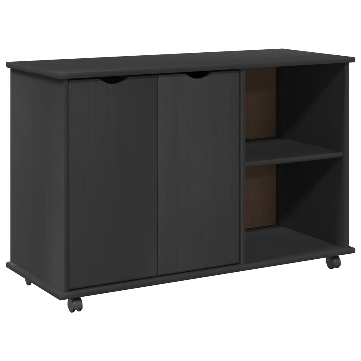 Rolling Cabinet Grey Solid Pine Wood, image 2