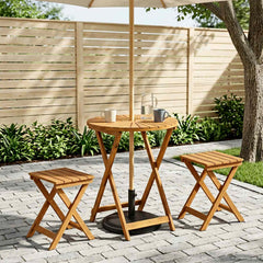 Folding Garden Table Natural Ø60 75 cm Solid Acacia Wood 60 cm