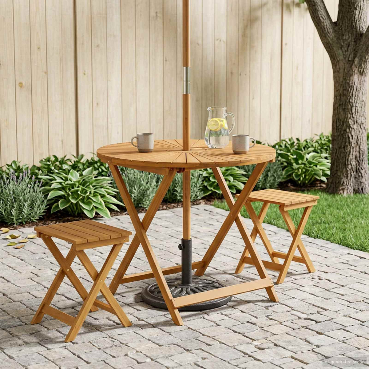 Folding Garden Table Natural Ø60 75 cm Solid Acacia Wood 90 cm