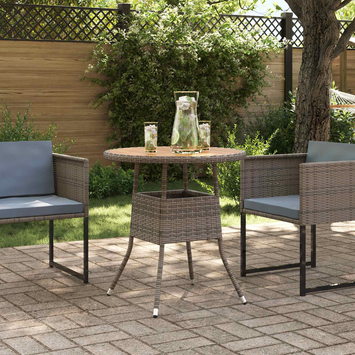 Garden Dining Table Ø 70 cm Poly Rattan&Solid Acacia Wood Grey
