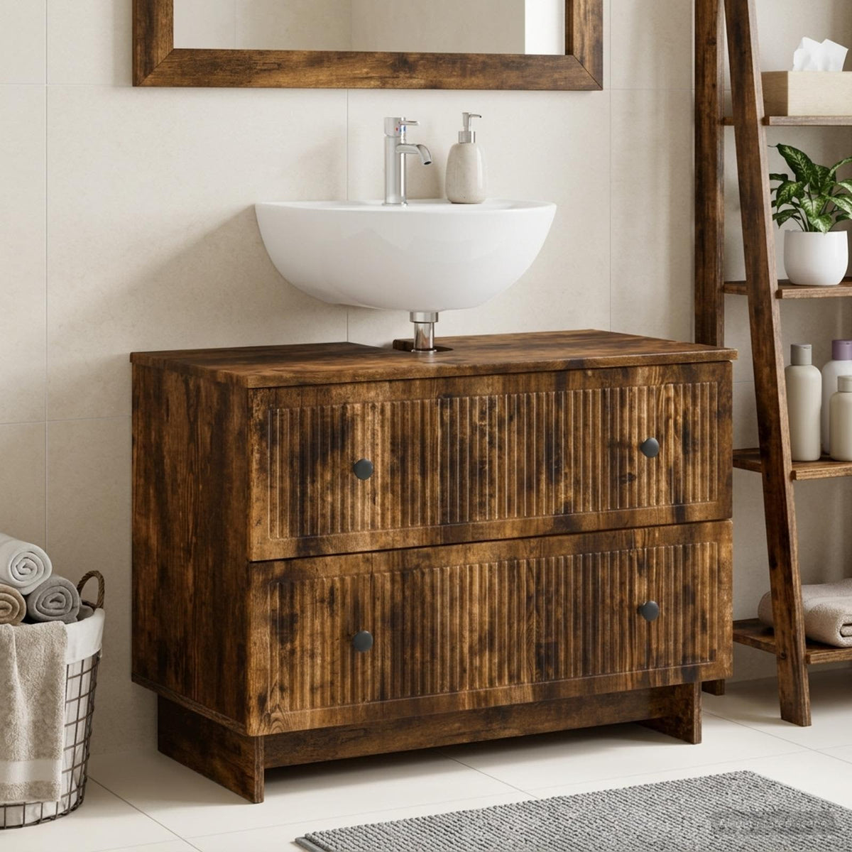 Bathroom Sink Cabinet EDE 82 x 41x 59 cm Smoked oak