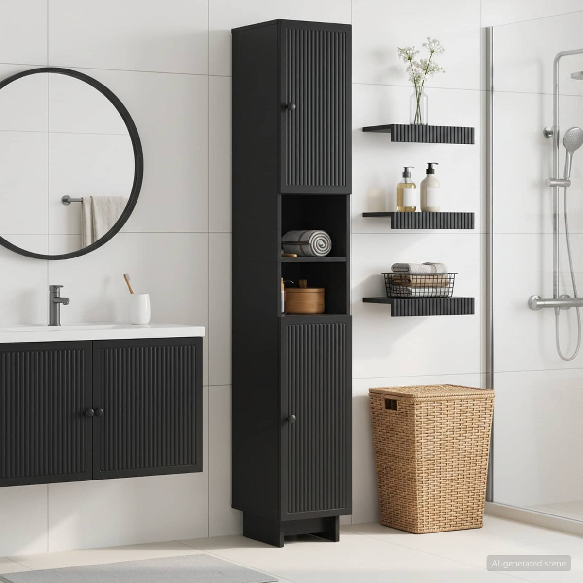 Bathroom Cabinet with Open Shelf EDE Black
