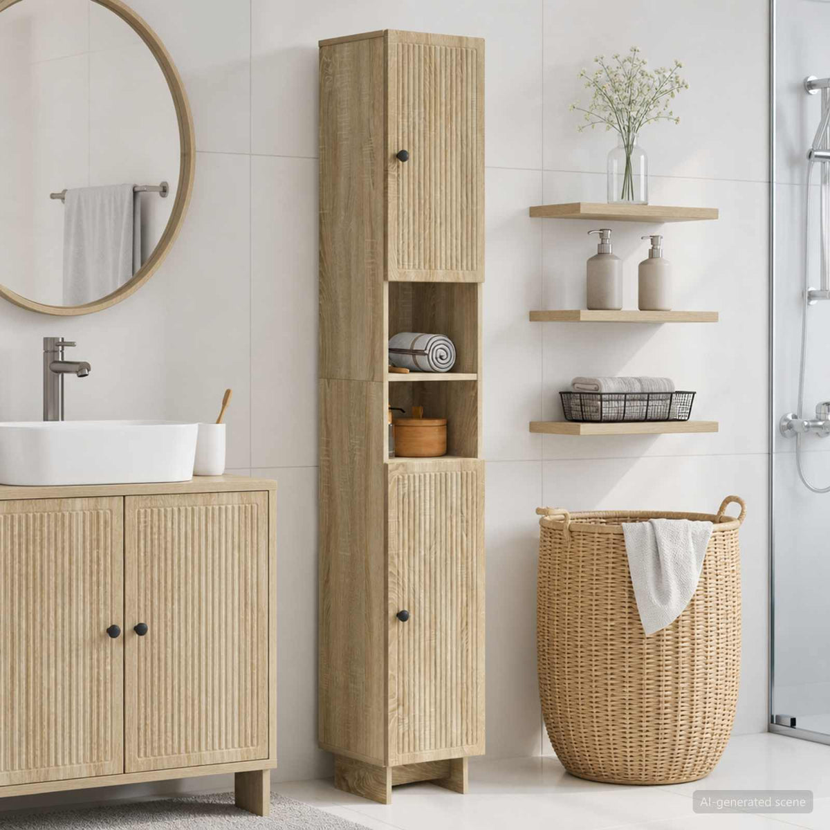 Bathroom Cabinet with Open Shelf EDE Sonoma oak