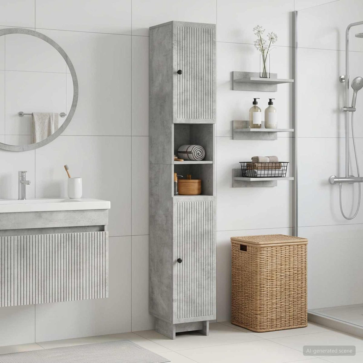 Bathroom Cabinet with Open Shelf EDE Concrete grey