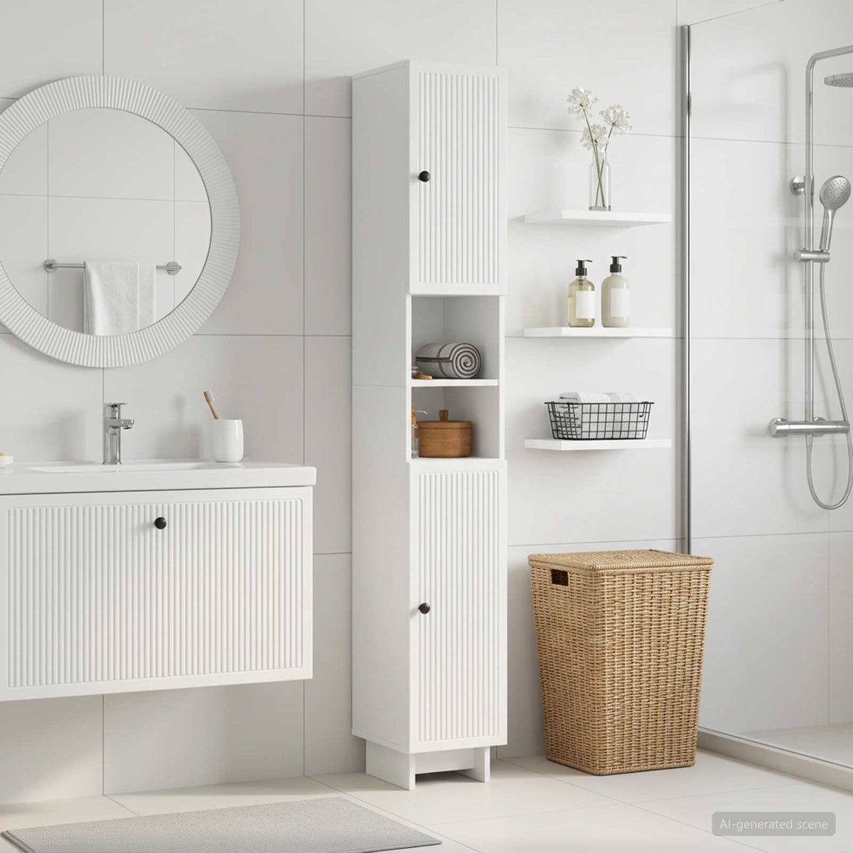 Bathroom Cabinet with Open Shelf EDE High gloss white