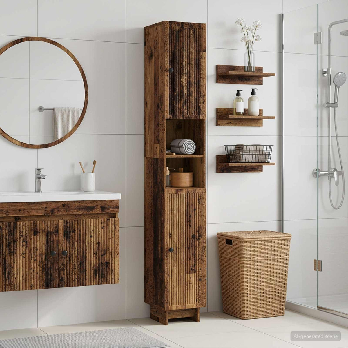 Bathroom Cabinet with Open Shelf EDE Old wood