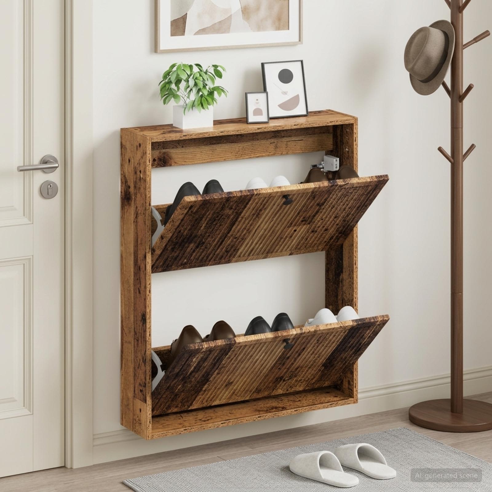 vidaXL Wall-Mounted Shoe Cabinet EDE 71 x 17 x 86 cm Engineered Wood 1