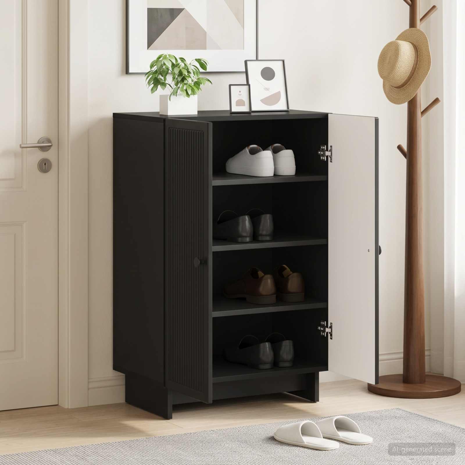 vidaXL Shoe Cabinet EDE 59.5 x 39.5 x 90 cm Engineered Wood Black 1