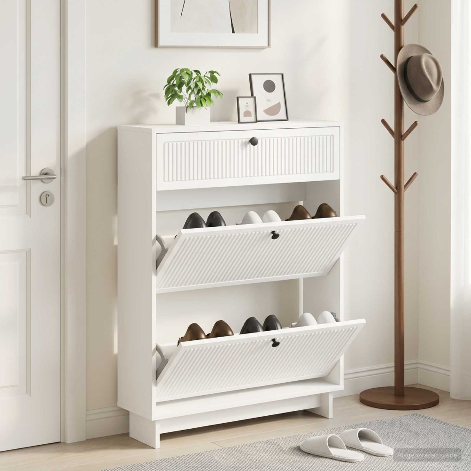 vidaXL Shoe Cabinet EDE 78 x 24 x 103 cm Engineered Wood White 1