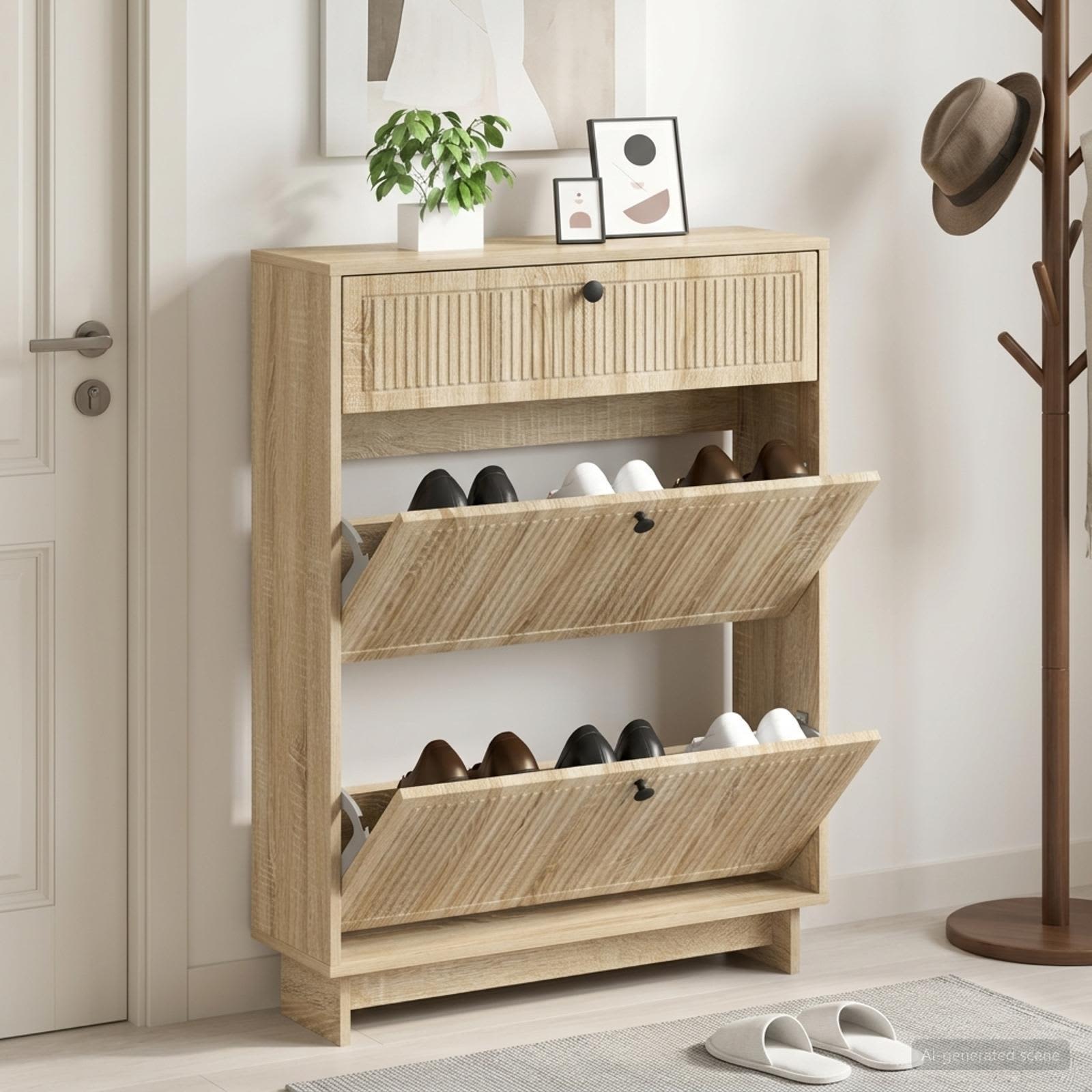 vidaXL Shoe Cabinet EDE 78 x 24 x 103 cm Engineered Wood Sonoma Oak 1
