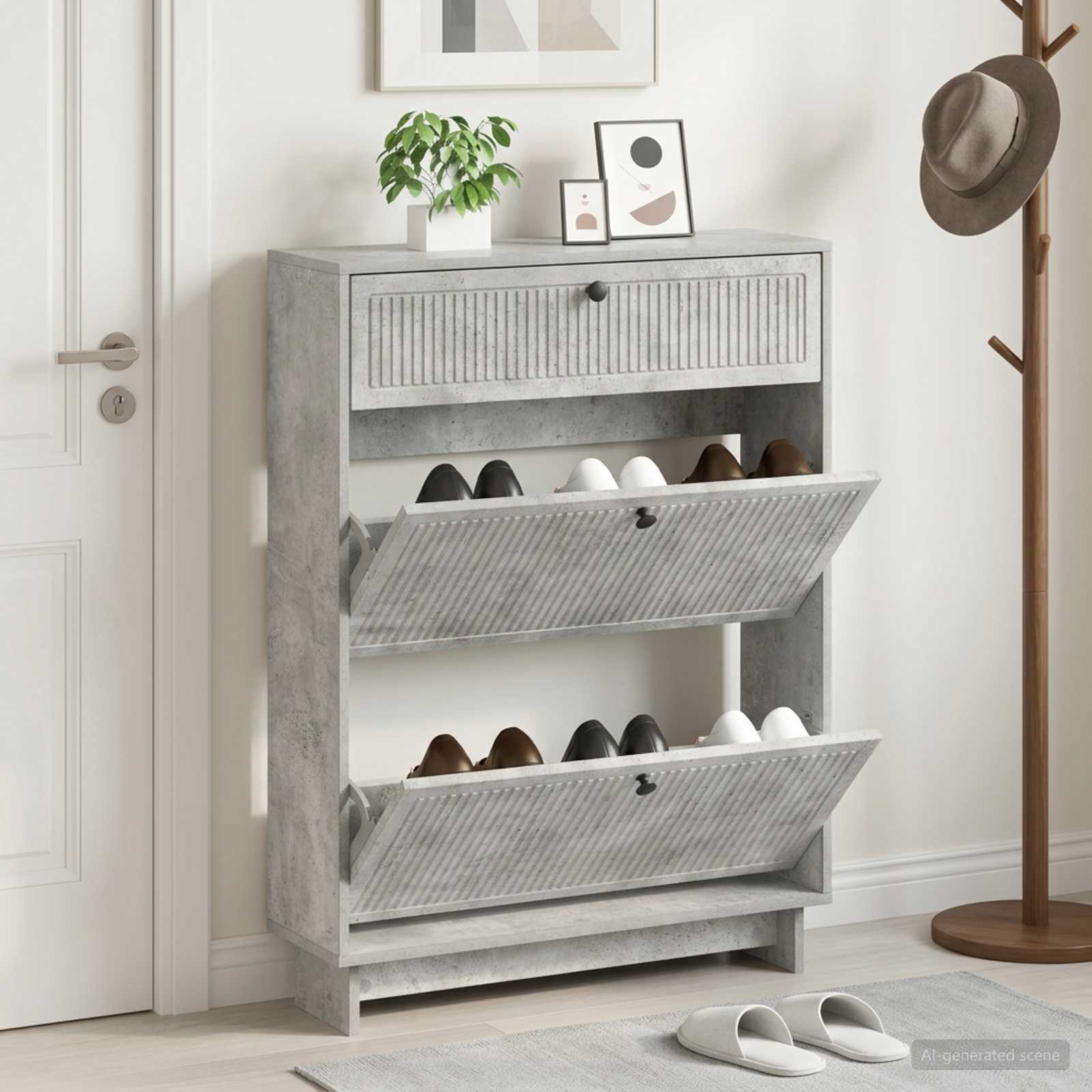 vidaXL Shoe Cabinet EDE 78 x 24 x 103 cm Engineered Wood Concrete Grey 1