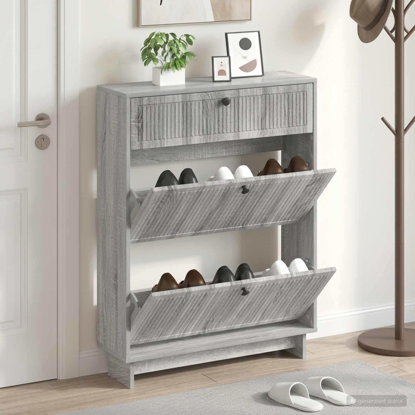vidaXL Shoe Cabinet EDE 78 x 24 x 103 cm Engineered Wood Grey Sonoma 1