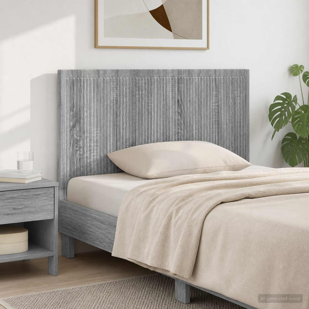 Wall-Mounted Headboard EDE Engineered Wood Width 100 cm Grey sonoma