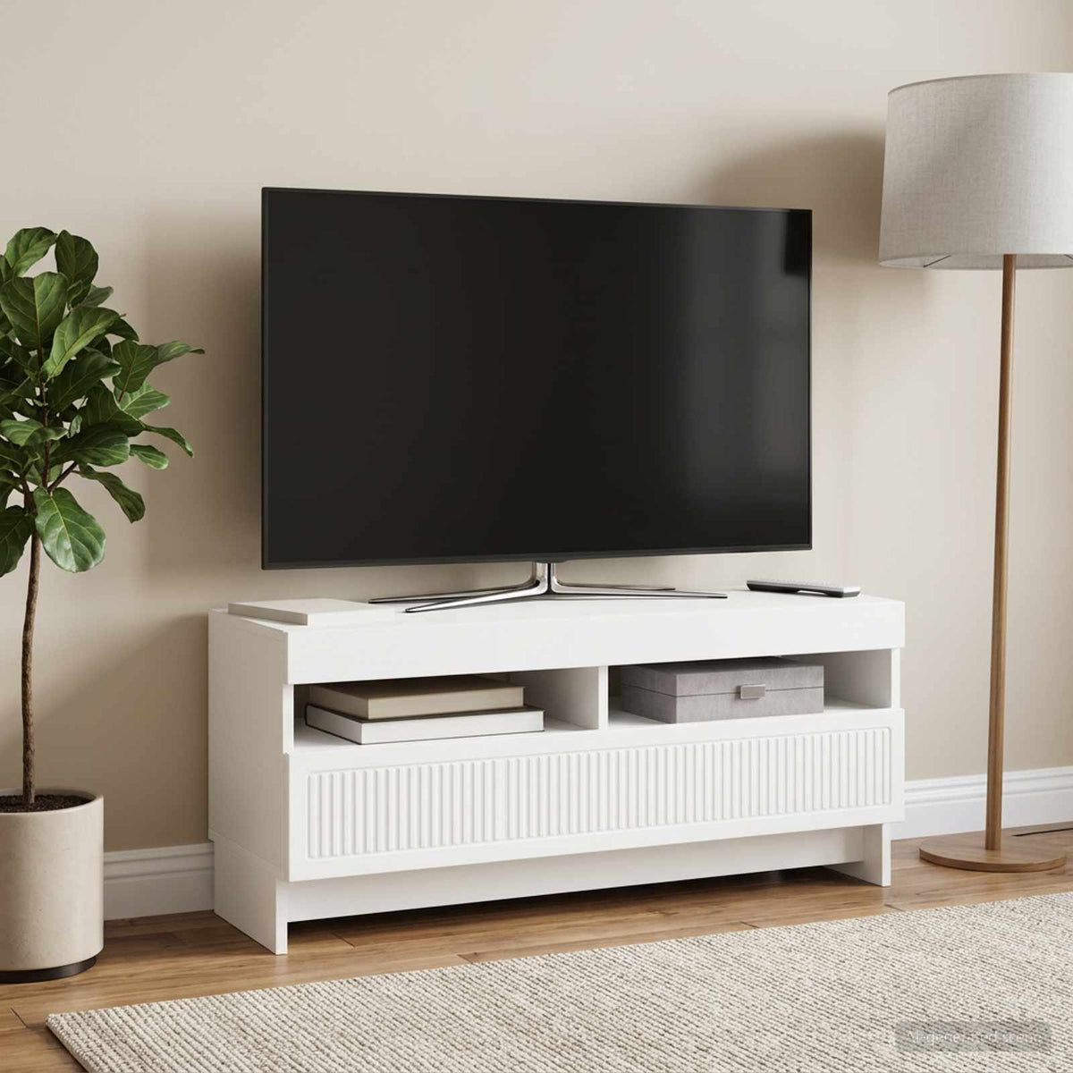 LED TV Cabinet EDE 100 x 35 x 43 cm Engineered Wood White