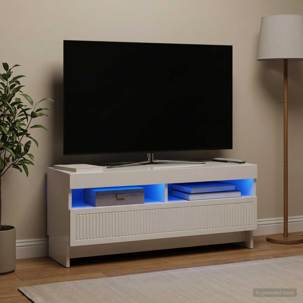 LED TV Cabinet EDE 100 x 35 x 43 cm Engineered Wood High gloss white
