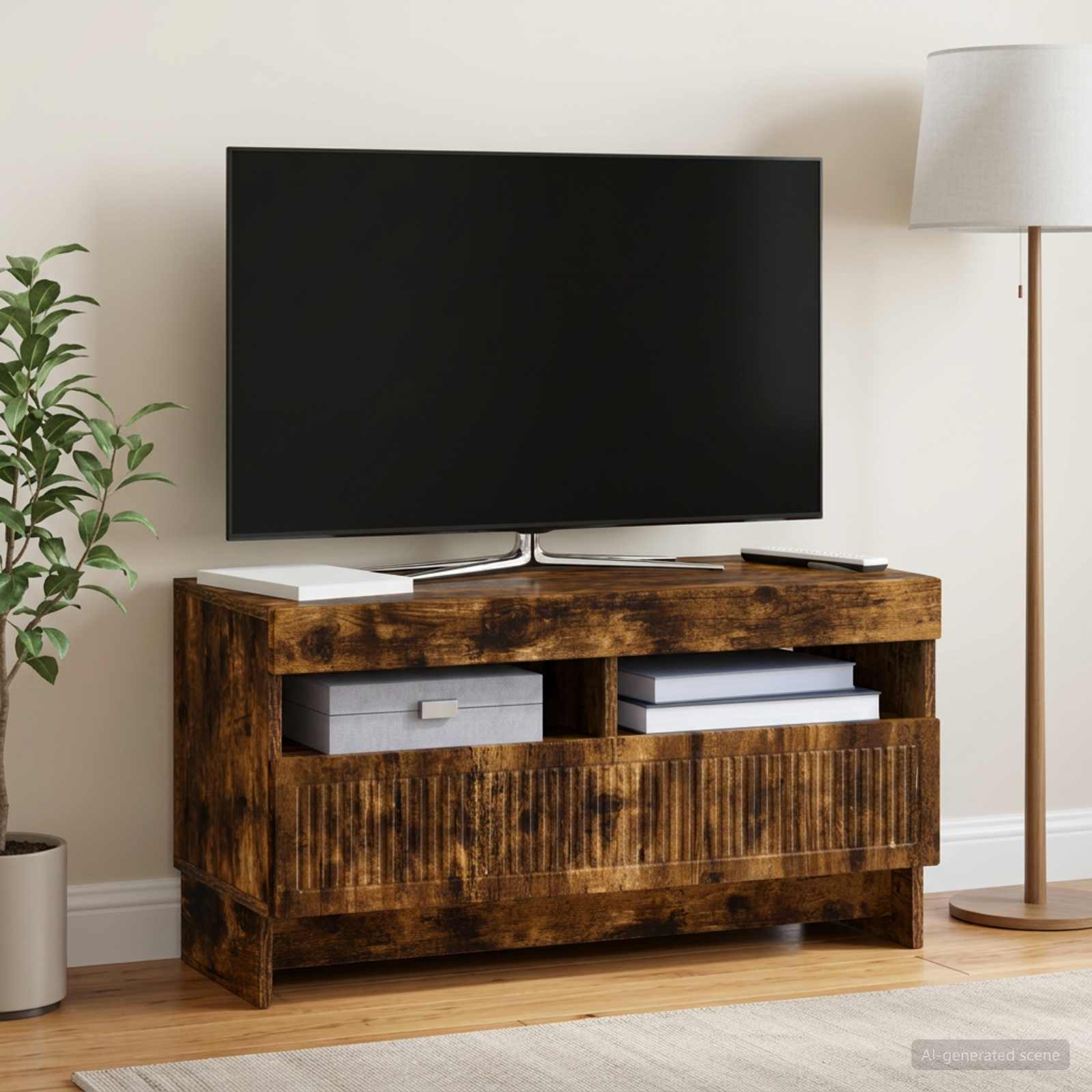 vidaXL LED TV Cabinet Smoked Oak Engineered Wood 1