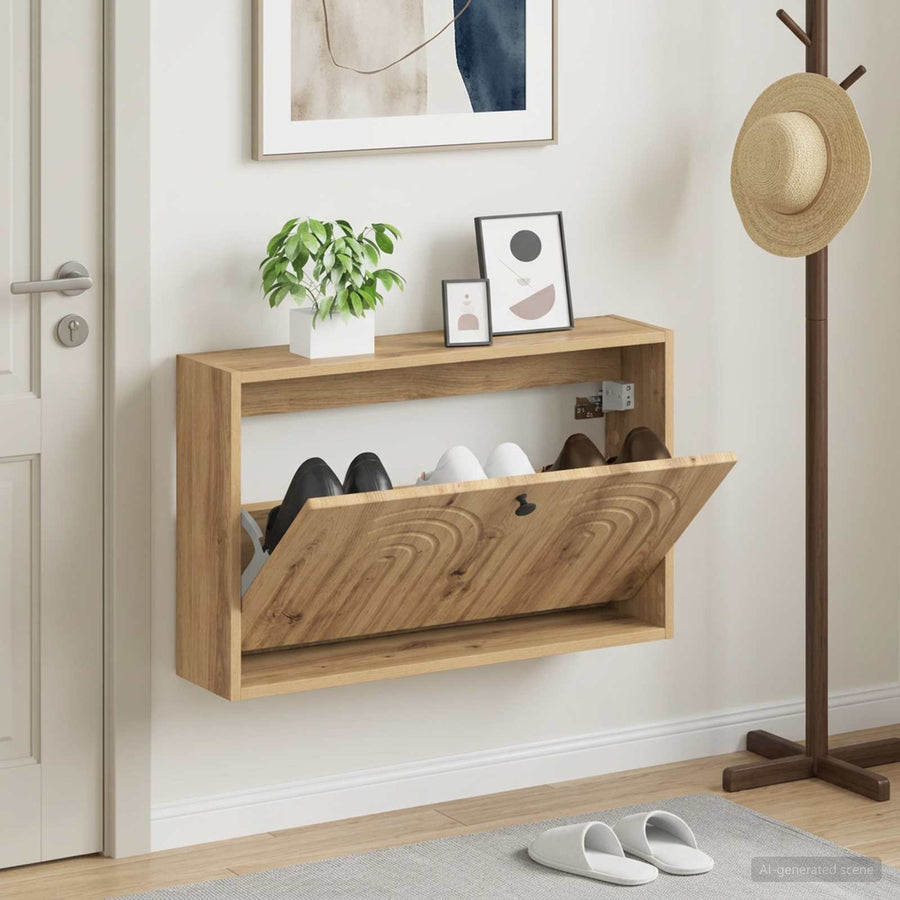 Wall-Mounted Shoe Cabinet ALKMAAR 71 x 17 x 43 cm Artisan oak