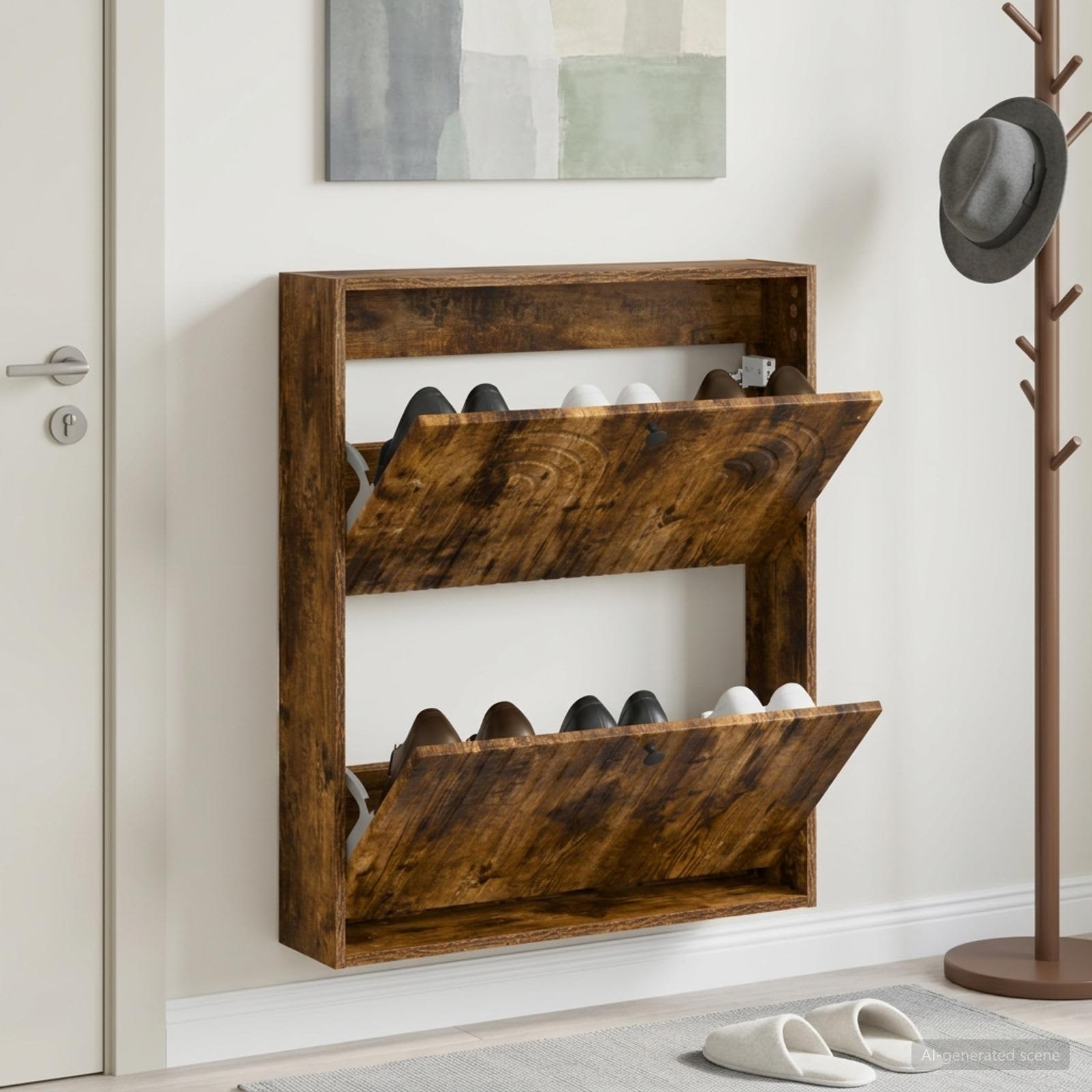 vidaXL Wall-Mounted Shoe Cabinet ALKMAAR 71 x 17 x 86 cm Smoked Oak 1