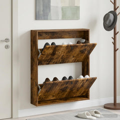 vidaXL Wall-Mounted Shoe Cabinet ALKMAAR 71 x 17 x 86 cm Smoked Oak 1