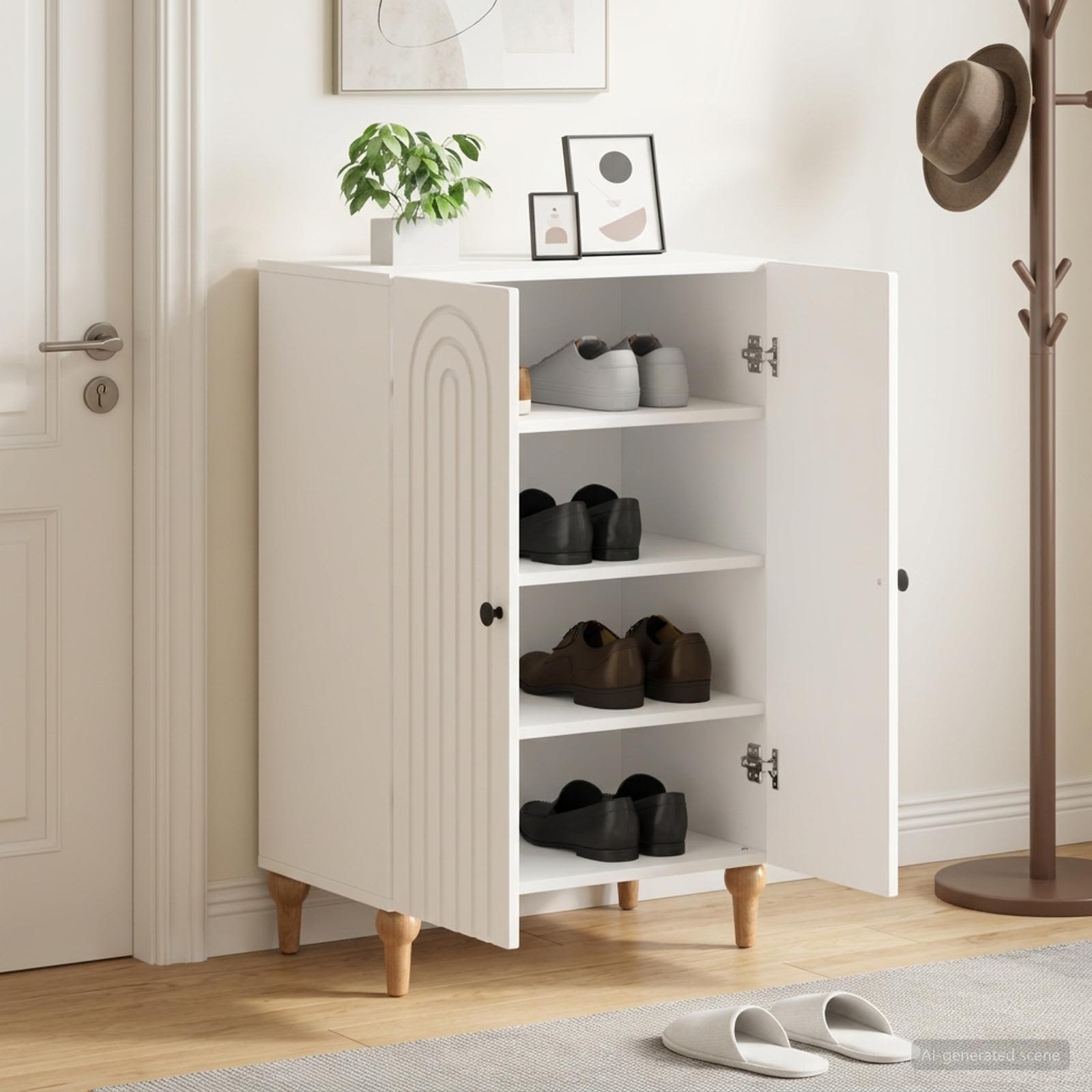 vidaXL Shoe Cabinet ALKMAAR 59.5 x 39.5 x 90 cm Engineered Wood White 1