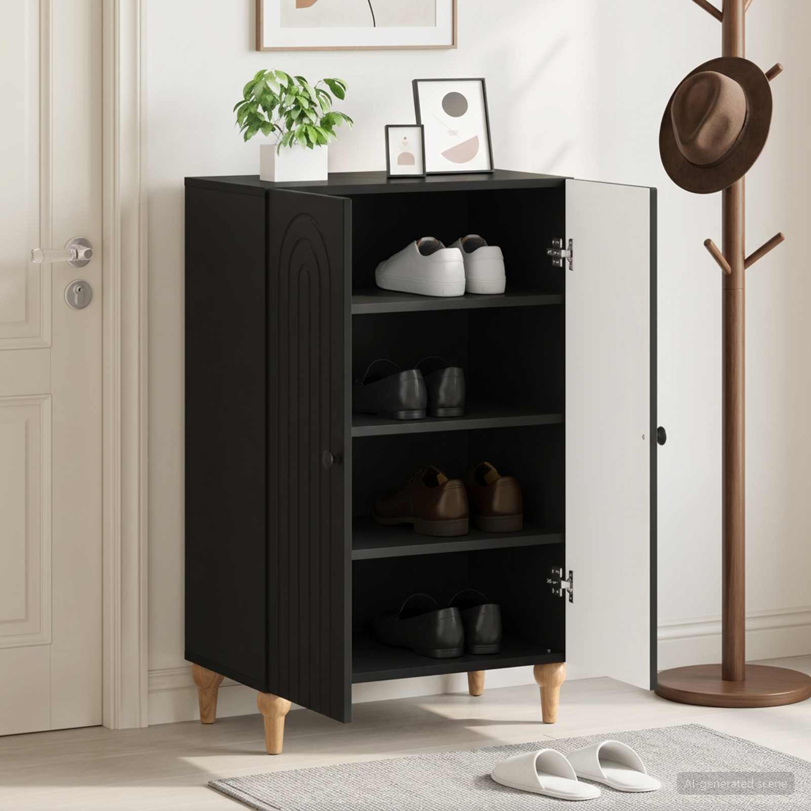 vidaXL Shoe Cabinet ALKMAAR 59.5 x 39.5 x 90 cm Engineered Wood Black 1