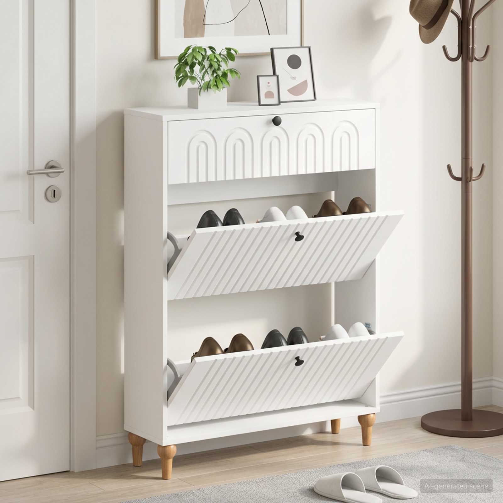 vidaXL Shoe Cabinet ALKMAAR 78 x 24 x 103 cm Engineered Wood White 1