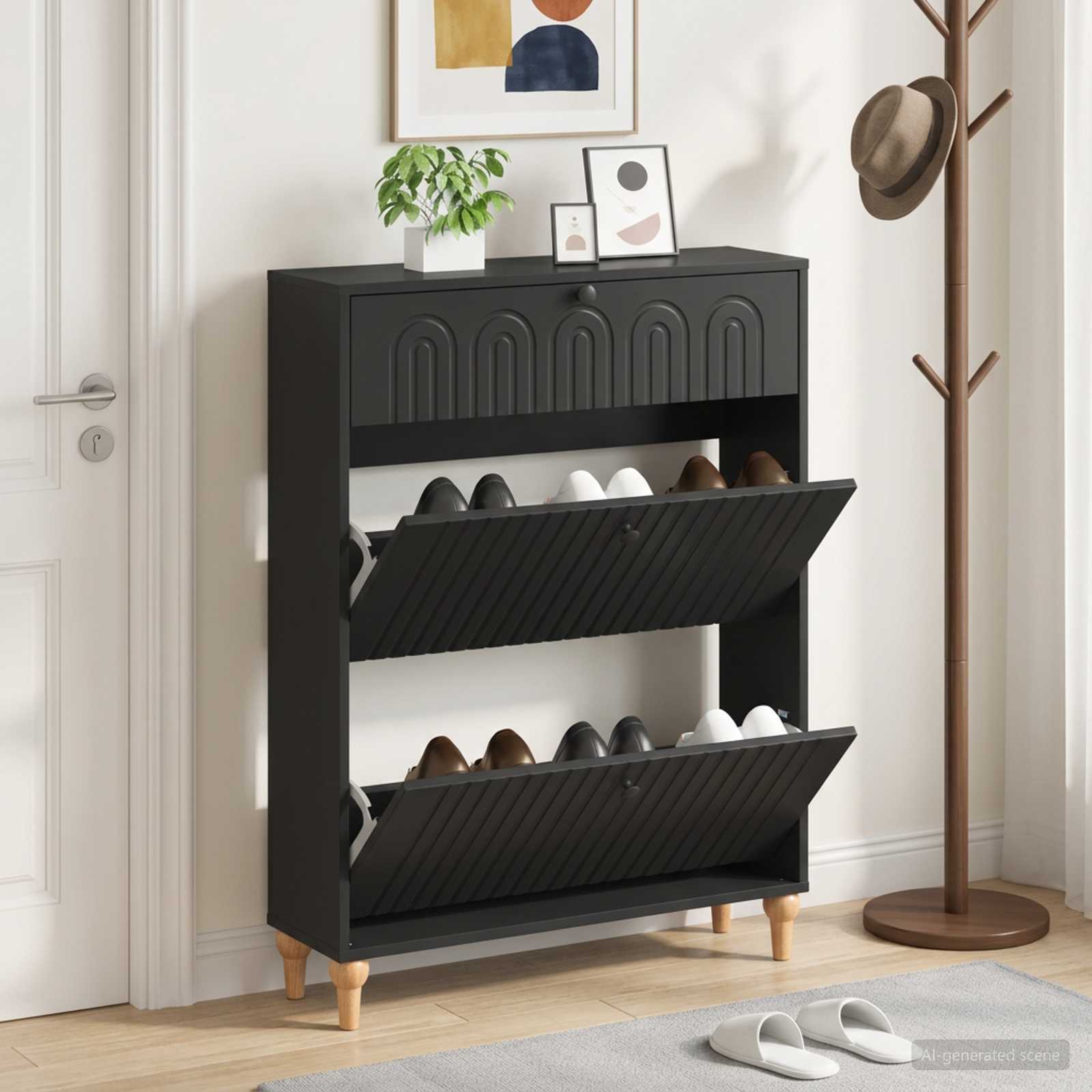 vidaXL Shoe Cabinet ALKMAAR 78 x 24 x 103 cm Engineered Wood Black 1