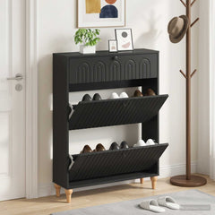 vidaXL Shoe Cabinet ALKMAAR 78 x 24 x 103 cm Engineered Wood Black 1
