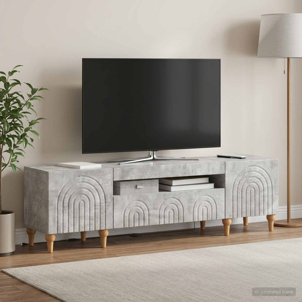 LED TV Cabinet ALKMAAR 153 x 35 x 43 cm Concrete grey