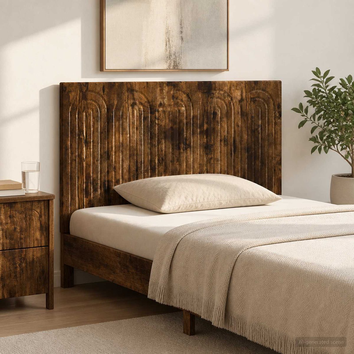 Wall-Mounted Headboard ALKMAAR Engineered Wood Width 100 cm Smoked oak