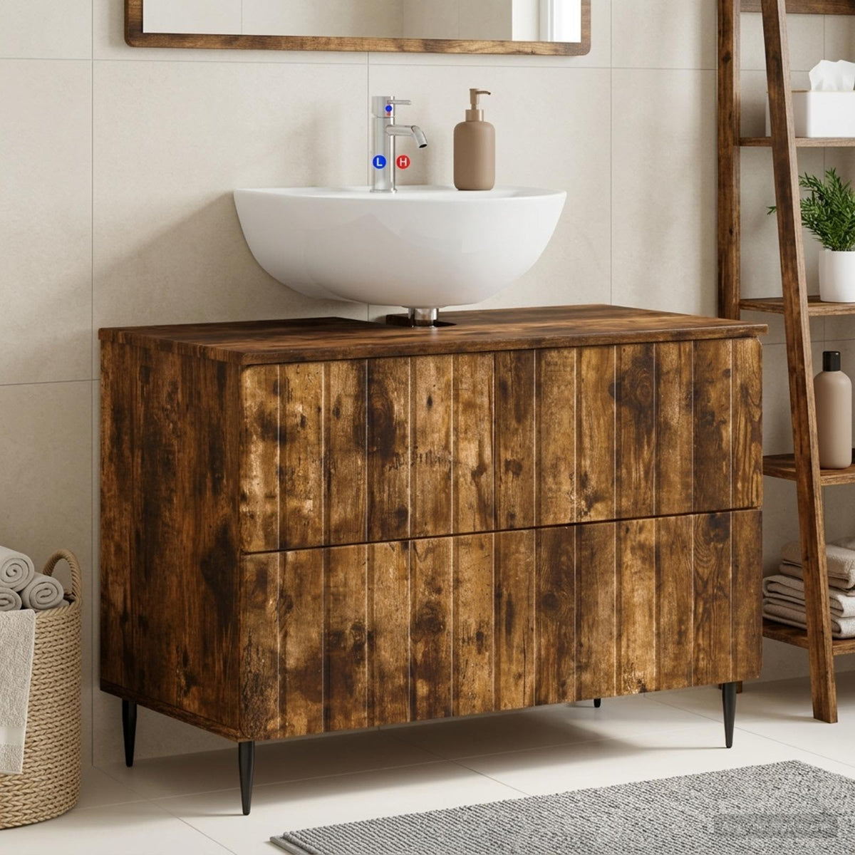 Bathroom Sink Cabinet ZWOLLE 82 x 41x 58.5 cm Smoked oak