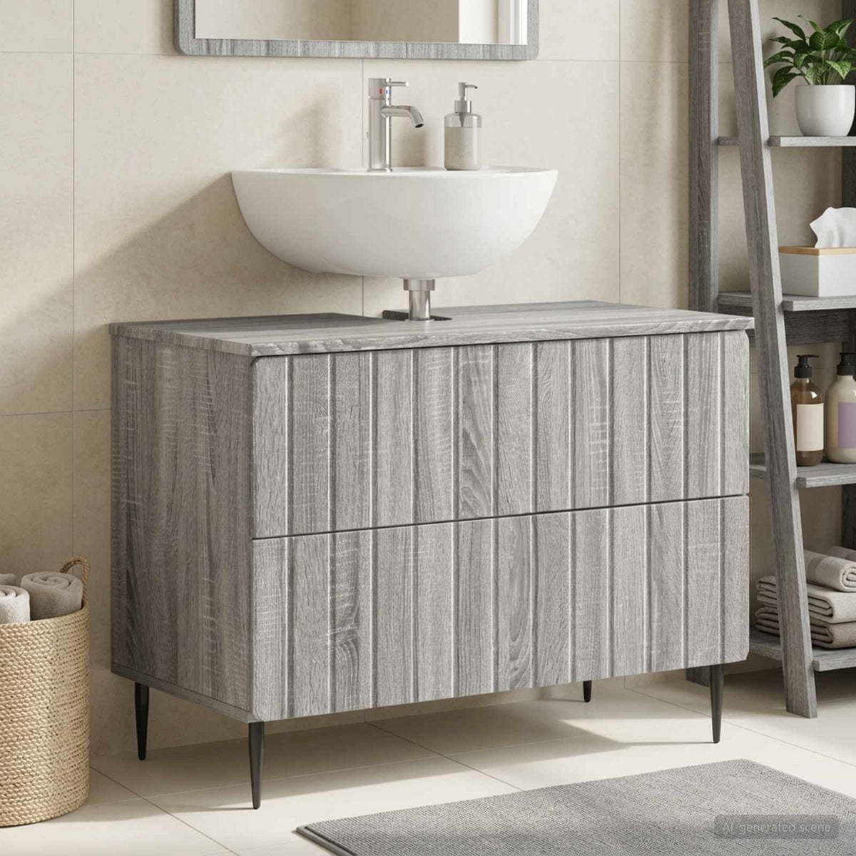 Bathroom Sink Cabinet ZWOLLE 82 x 41x 58.5 cm Grey sonoma