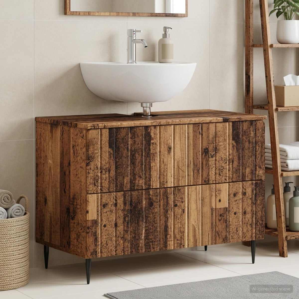 Bathroom Sink Cabinet ZWOLLE 82 x 41x 58.5 cm Old wood