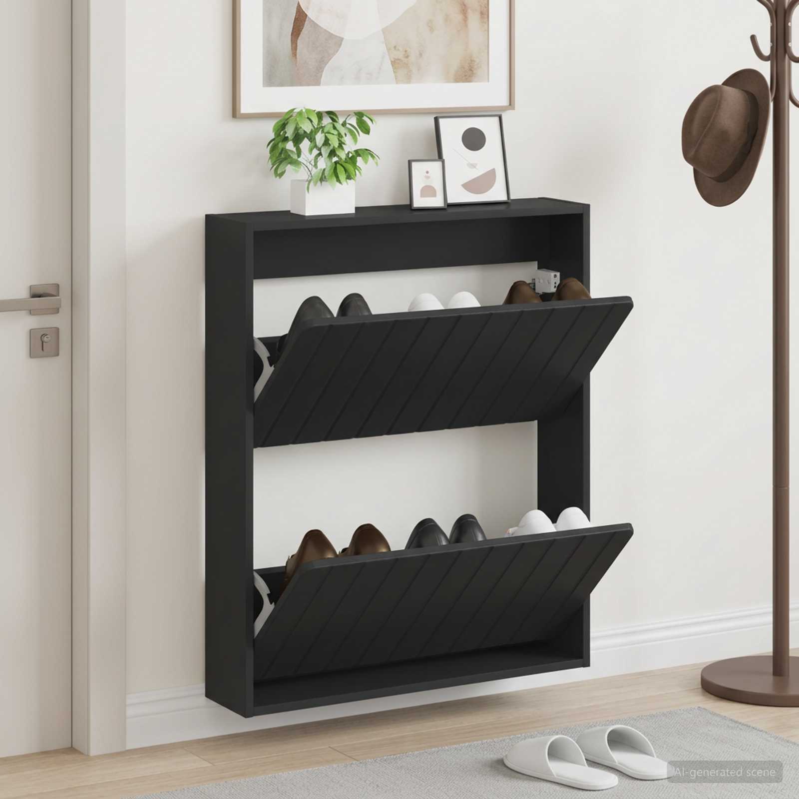 vidaXL Wall-Mounted Shoe Cabinet ZWOLLE 71 x 17 x 86 cm Black 1