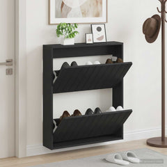 vidaXL Wall-Mounted Shoe Cabinet ZWOLLE 71 x 17 x 86 cm Black 1