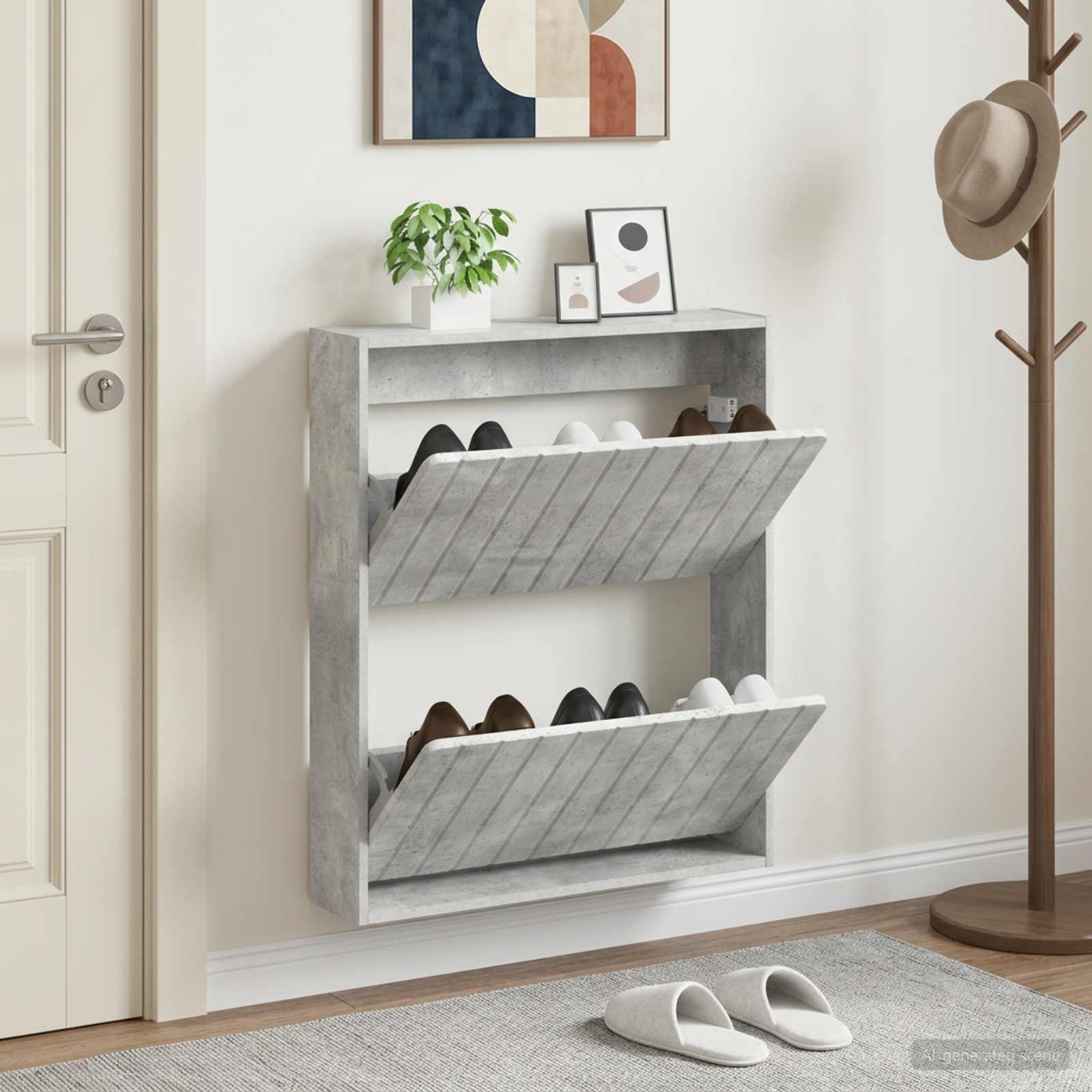 vidaXL Wall-Mounted Shoe Cabinet ZWOLLE 71 x 17 x 86 cm Concrete Grey 1