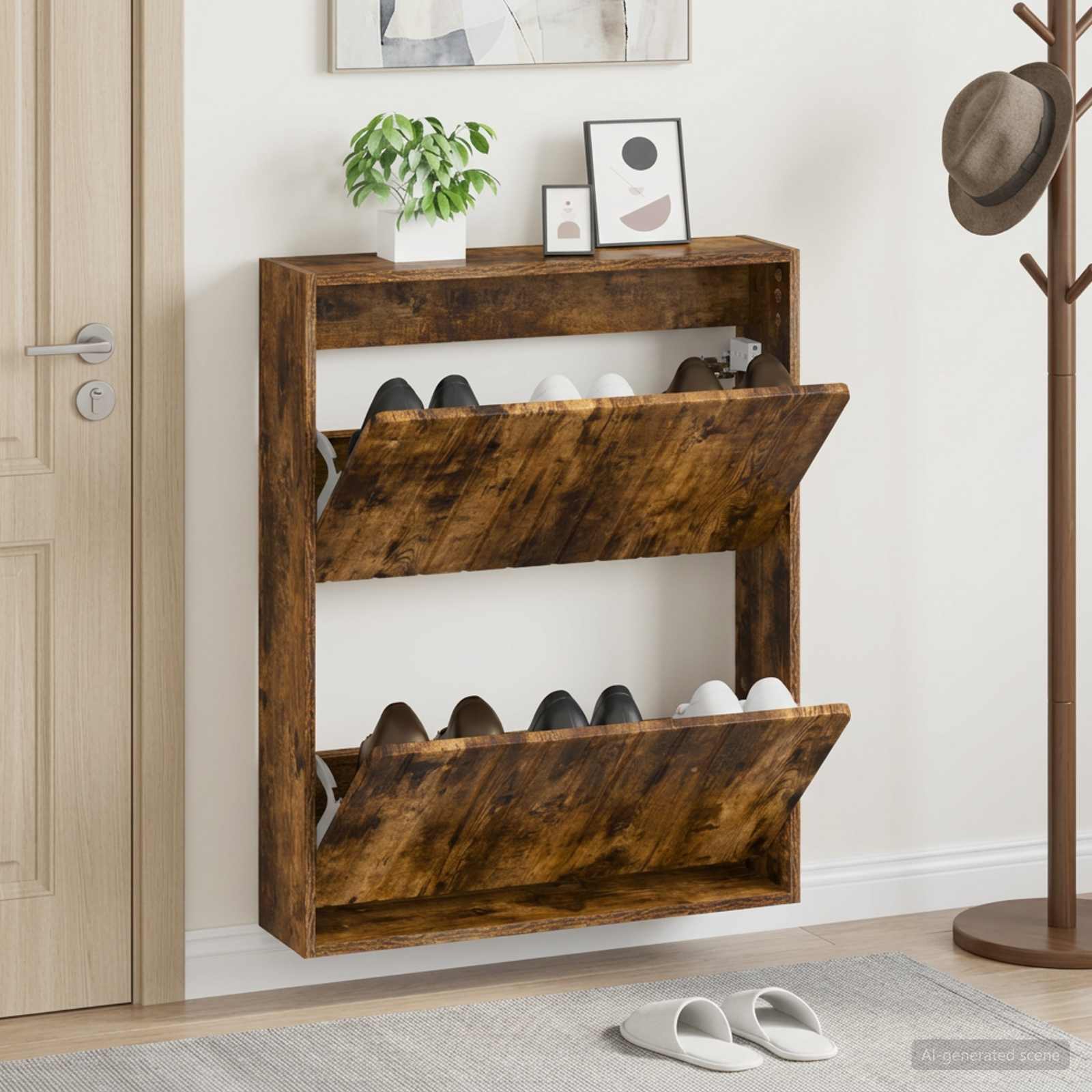vidaXL Wall-Mounted Shoe Cabinet ZWOLLE 71 x 17 x 86 cm Smoked Oak 1