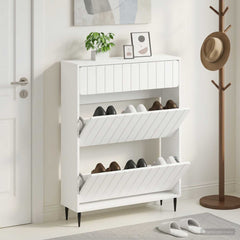 vidaXL Shoe Cabinet ZWOLLE 78 x 24 x 103 cm Engineered Wood White 1