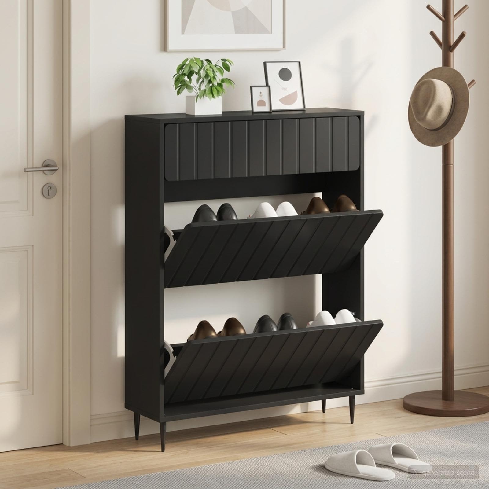vidaXL Shoe Cabinet ZWOLLE 78 x 24 x 103 cm Engineered Wood Black 1