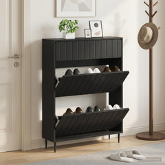 vidaXL Shoe Cabinet ZWOLLE 78 x 24 x 103 cm Engineered Wood Black 1
