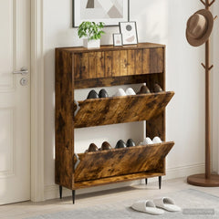 vidaXL Shoe Cabinet ZWOLLE 78 x 24 x 103 cm Engineered Wood Smoked Oak 1