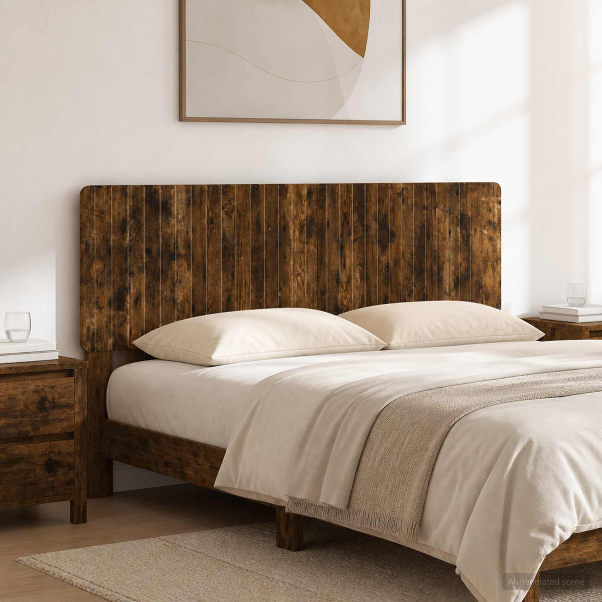 Wall-Mounted Headboard ZWOLLE Engineered Wood Width 200 cm Smoked oak