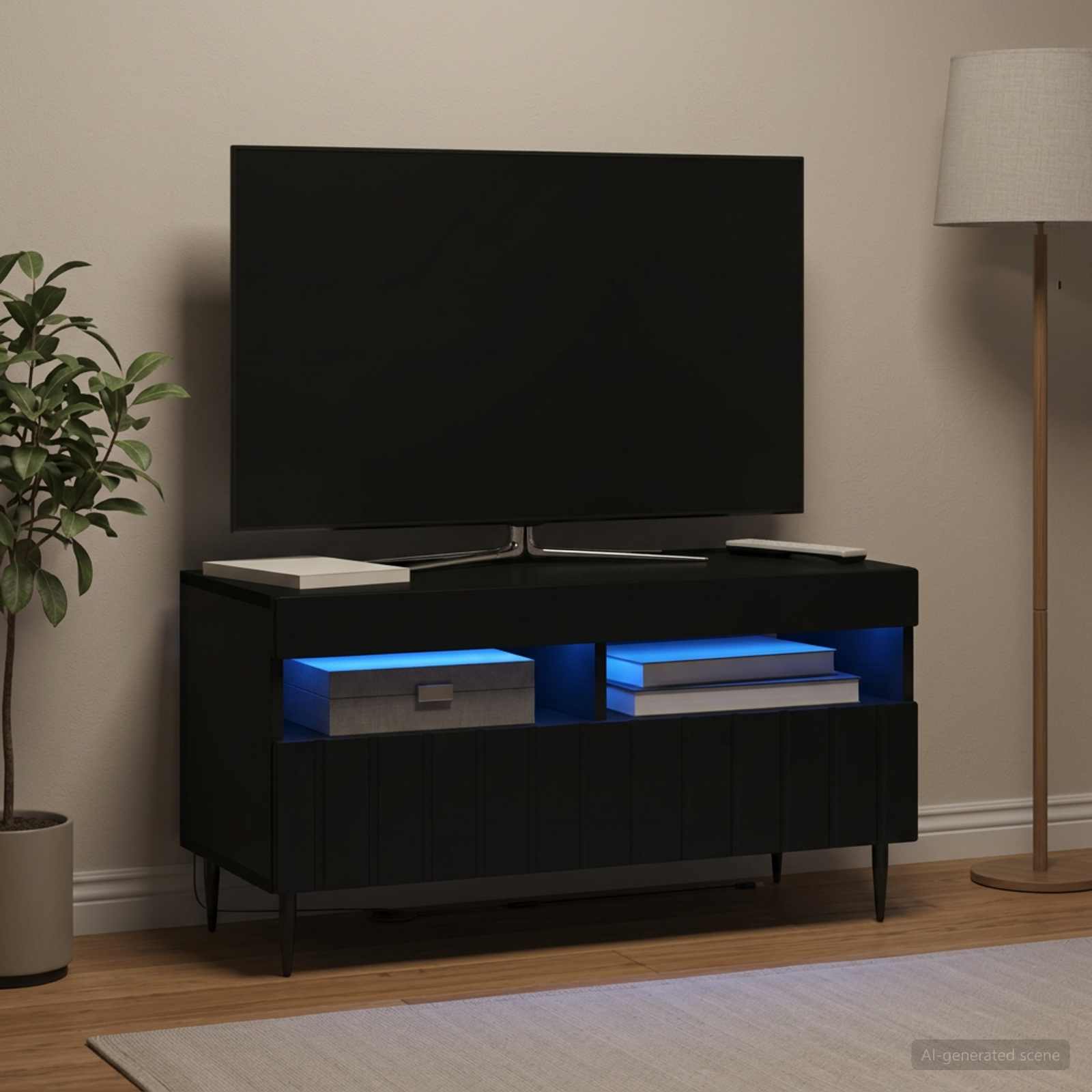 vidaXL LED TV Cabinet Black Engineered Wood 1