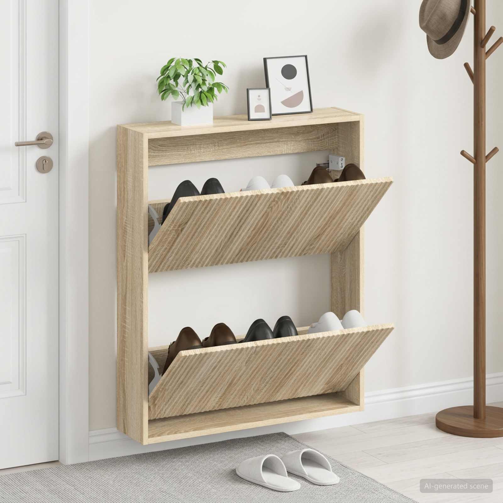 vidaXL Wall-Mounted Shoe Cabinet ARNHEM 71 x 17 x 86 cm Sonoma Oak 1