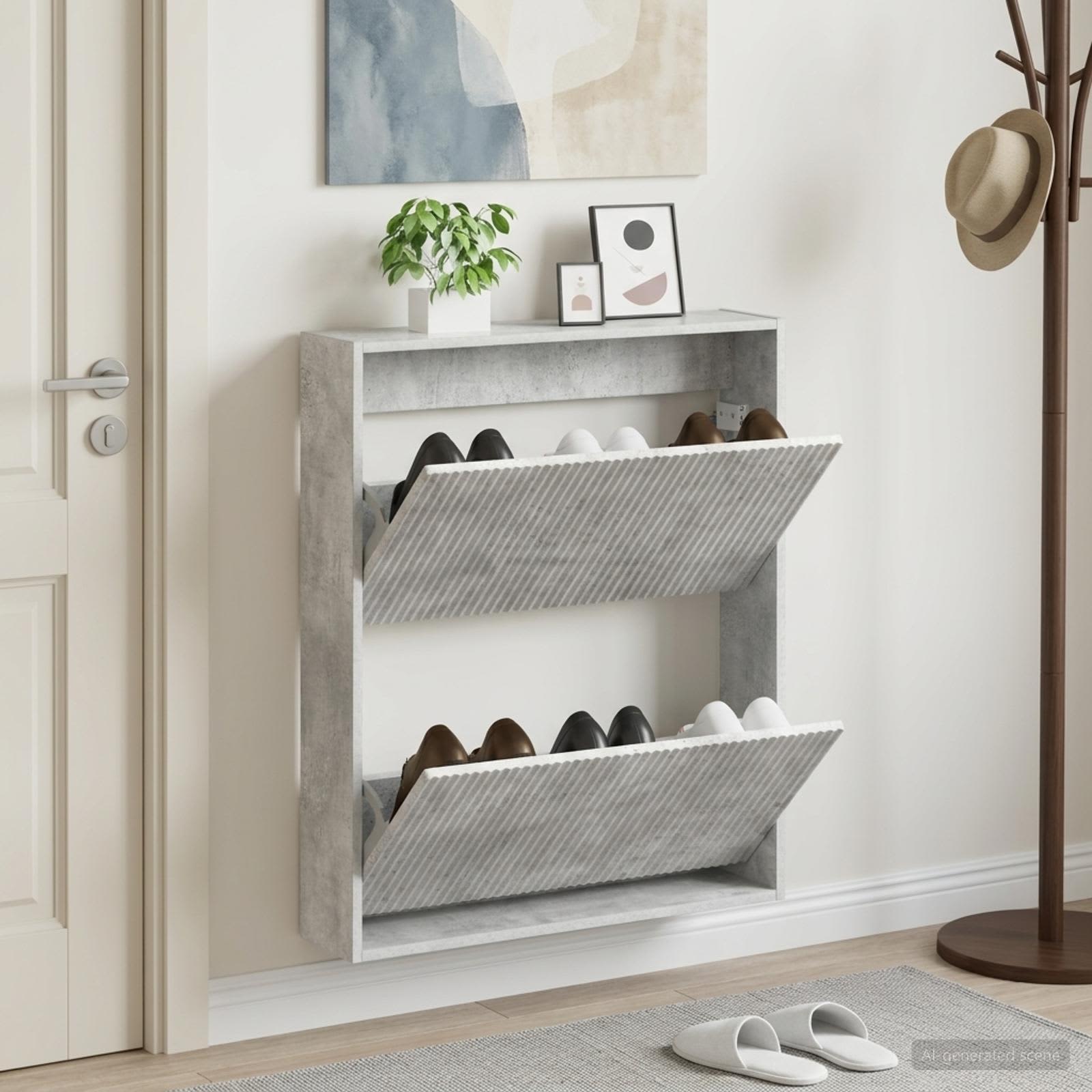 vidaXL Wall-Mounted Shoe Cabinet ARNHEM 71 x 17 x 86 cm Concrete Grey 1