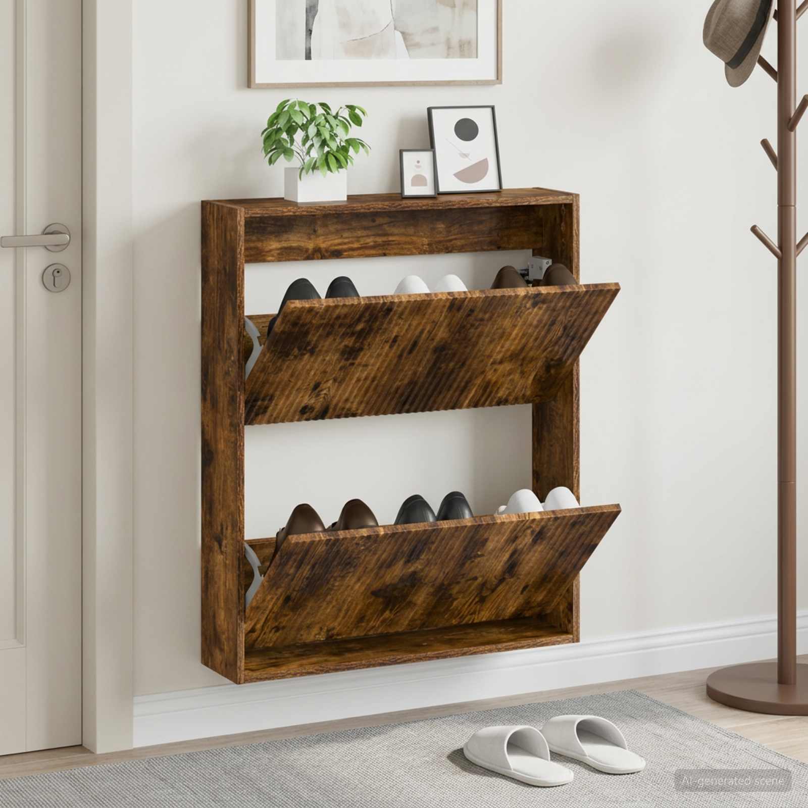 vidaXL Wall-Mounted Shoe Cabinet ARNHEM 71 x 17 x 86 cm Smoked Oak 1