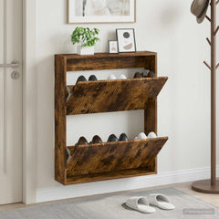 vidaXL Wall-Mounted Shoe Cabinet ARNHEM 71 x 17 x 86 cm Smoked Oak 1