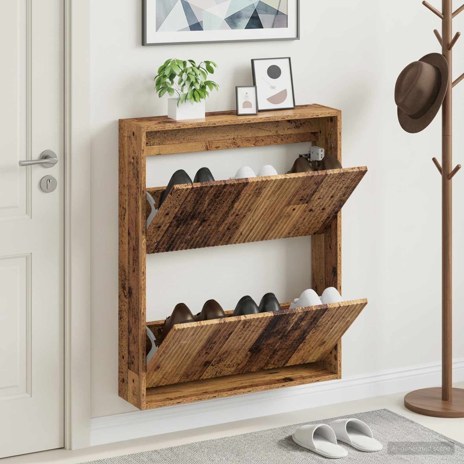 vidaXL Wall-Mounted Shoe Cabinet ARNHEM 71 x 17 x 86 cm Old Wood 1